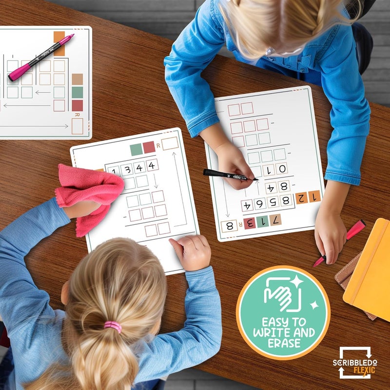 Scribbledo Long Division Practice 11”x14” Reusable Sheets Math Manipulatives for Classroom Teaching Materials 5th Grade Classroom Must Haves Special Education Math Centers 10-Pack Dry Erase Sheets - Image 3